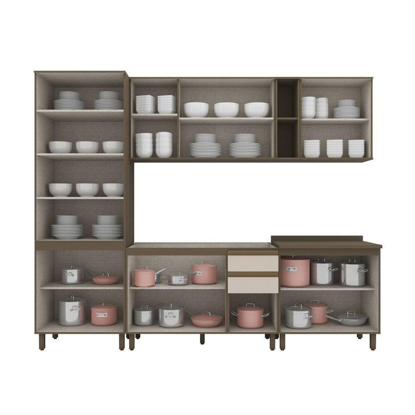 Cozinha Compacta 100% MDF 6 Peças Para Pia Com Cristaleira Lora 13 Portas 9 Prateleiras Casa 812 - imagem 3