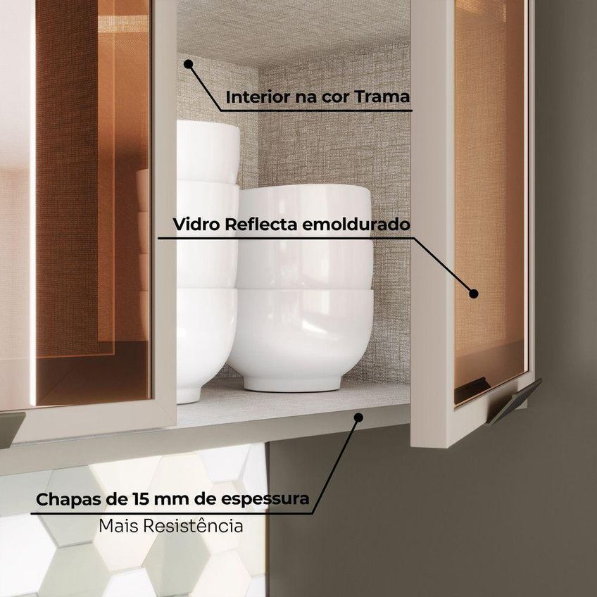 Cozinha Compacta 100% MDF 6 Peças Para Pia Com Cristaleira Lora 13 Portas 9 Prateleiras Casa 812 - imagem 5