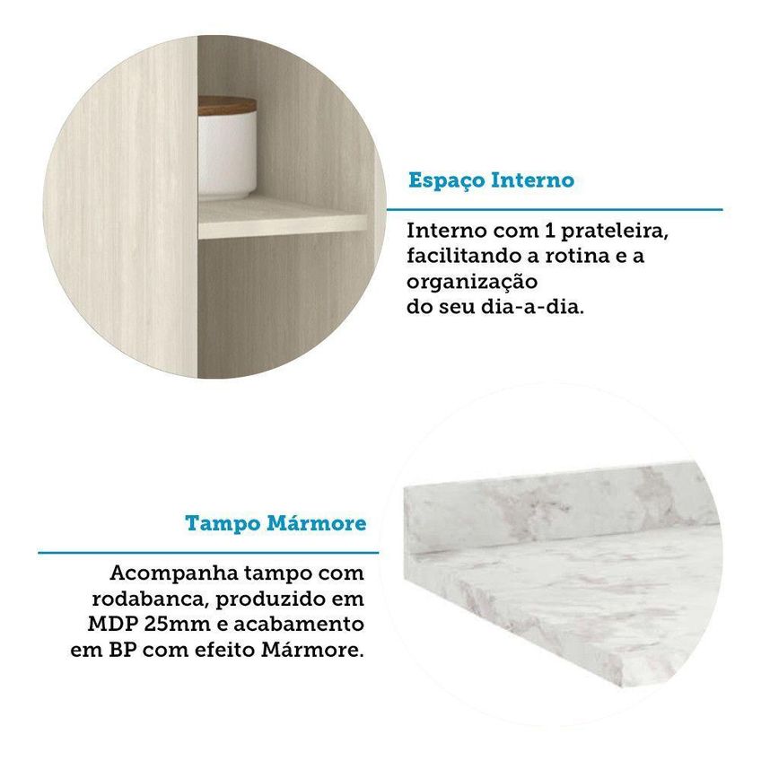Balcão De Cozinha Linea 1 Porta 1 Prateleira MDP 20cm Amêndoa Luciane Móveis - imagem 5