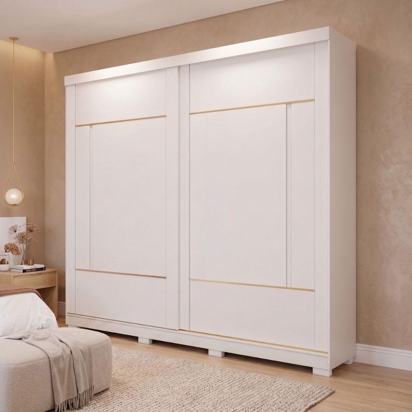 Guarda Roupa Casal Livia 2 Portas De Correr 4 Gavetas MDF Branco Panan Móveis - imagem 2