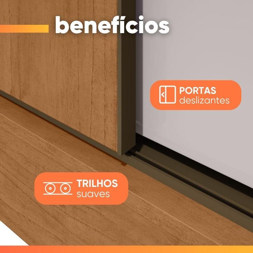 Guarda Roupa Casal Saimon 3 Portas De Correr 3 Gavetas Mdf-mdp Madeir-off Móveis Lopas - imagem 4