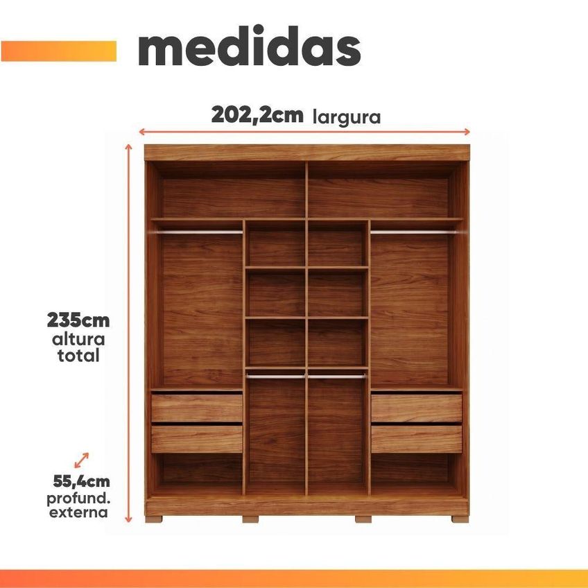 Guarda Roupa Casal Flower 2 Portas De Correr 4 Gavetas Com Espelho MDF Madeir-off - imagem 3