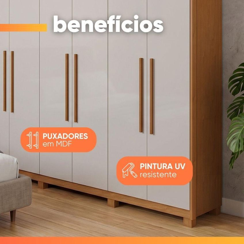 Guarda Roupa Casal Ávila 6 Portas De Bater 5 Gavetas MDP Móveis Lopas - imagem 4