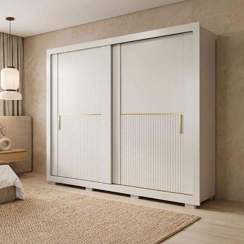 Guarda Roupa Casal Clara 2 Portas De Correr 6 Gavetas Mdf Off White Grafiato - imagem 2