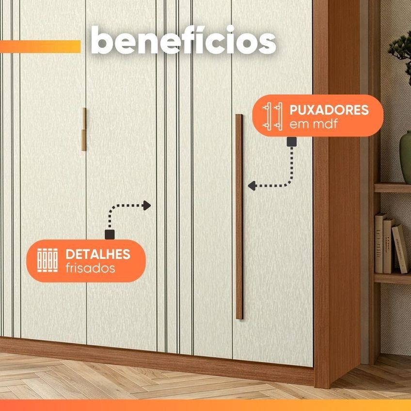 Guarda Roupas Casal 6 Portas 3 Gavetas Frisado Melina - imagem 5
