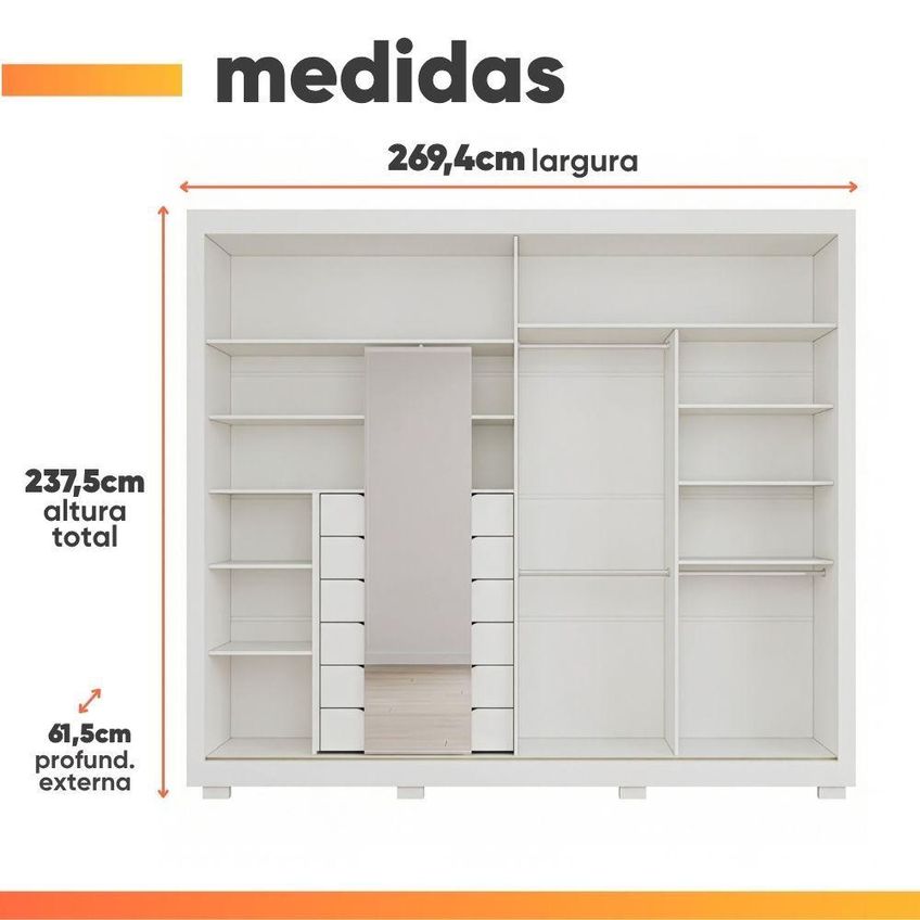 Guarda Roupa Casal Clara 2 Portas De Correr 6 Gavetas Mdf Off White Grafiato - imagem 3