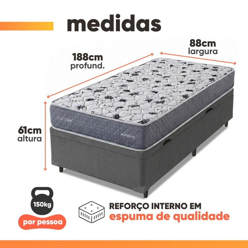 Cama Box Baú Solteiro Double Face Ag65 Eclipse 88x188x61cm Herval - Suporta Até 150kg - imagem 3