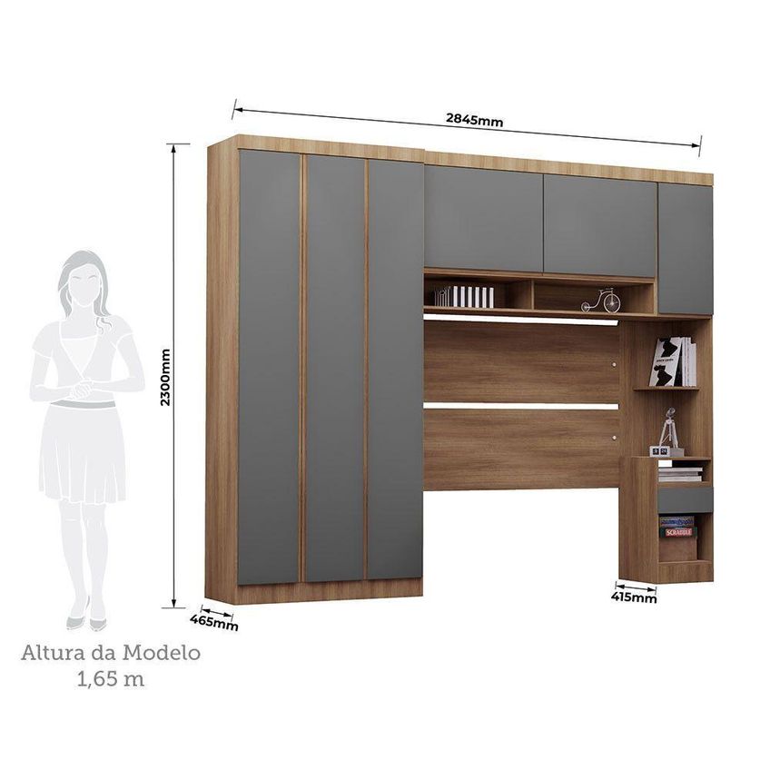 Guarda Roupa Casal Modulado Veneza 6 Portas 3 Gavetas MDP Avelã PF Cinnamor PF Luciane Móveis - imagem 3