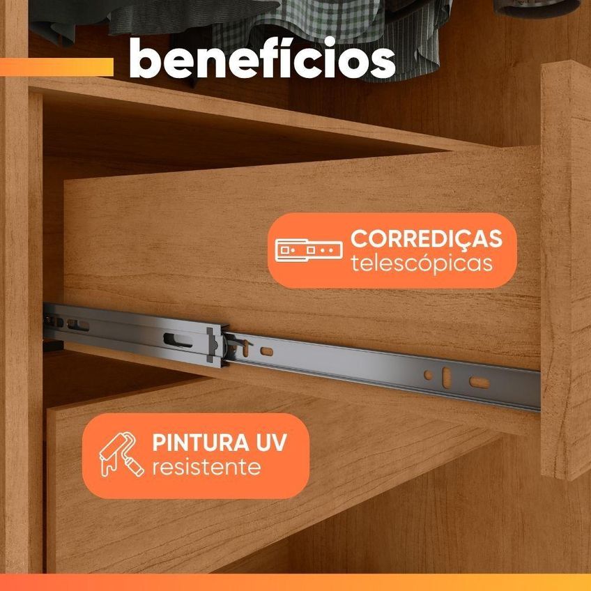 Guarda Roupa Casal Sing 6 Portas De Bater 3 Gavetas MDP Madeir-Off - imagem 2