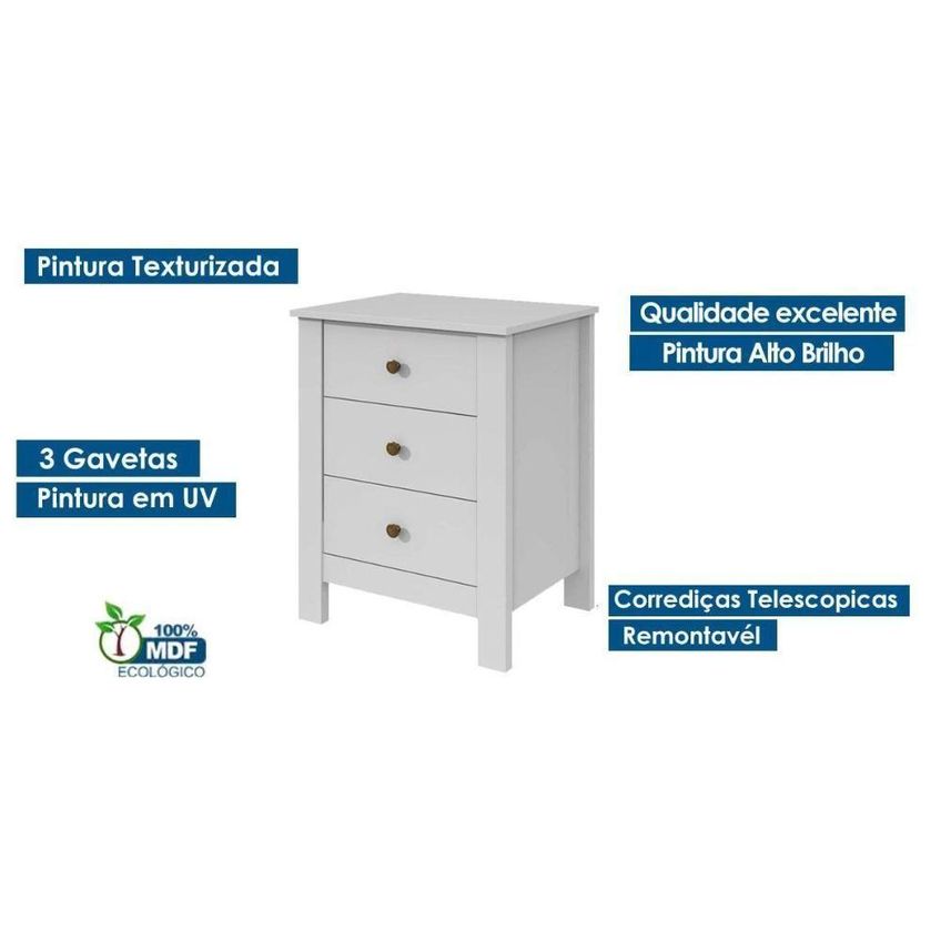 Mesa De Cabeceira Maggiore 3 Gavetas MDF-MDP Clássico Amêndoa Lopas - imagem 4