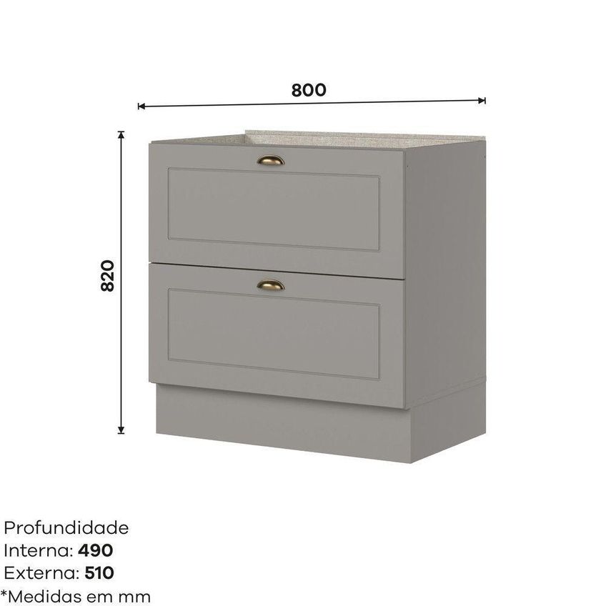 Balcão Amy Casa 812 2 Gavetas MDF 80cm Cinza Para Cozinha Casa 812 - imagem 3