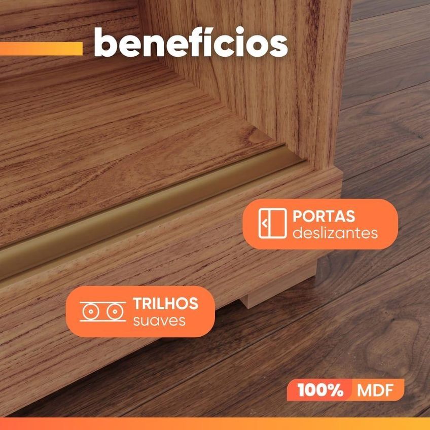 Guarda Roupa Casal Lia 3 Portas De Correr Com Espelho 6 Gavetas Mdf Madeirado - imagem 5