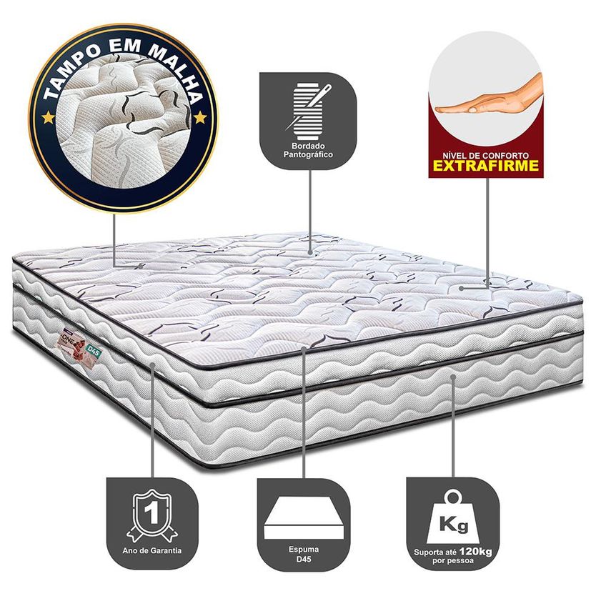 Colchão King Moderne 193x203x25 One Face Espuma D45 Branco Cama Inbox - imagem 5