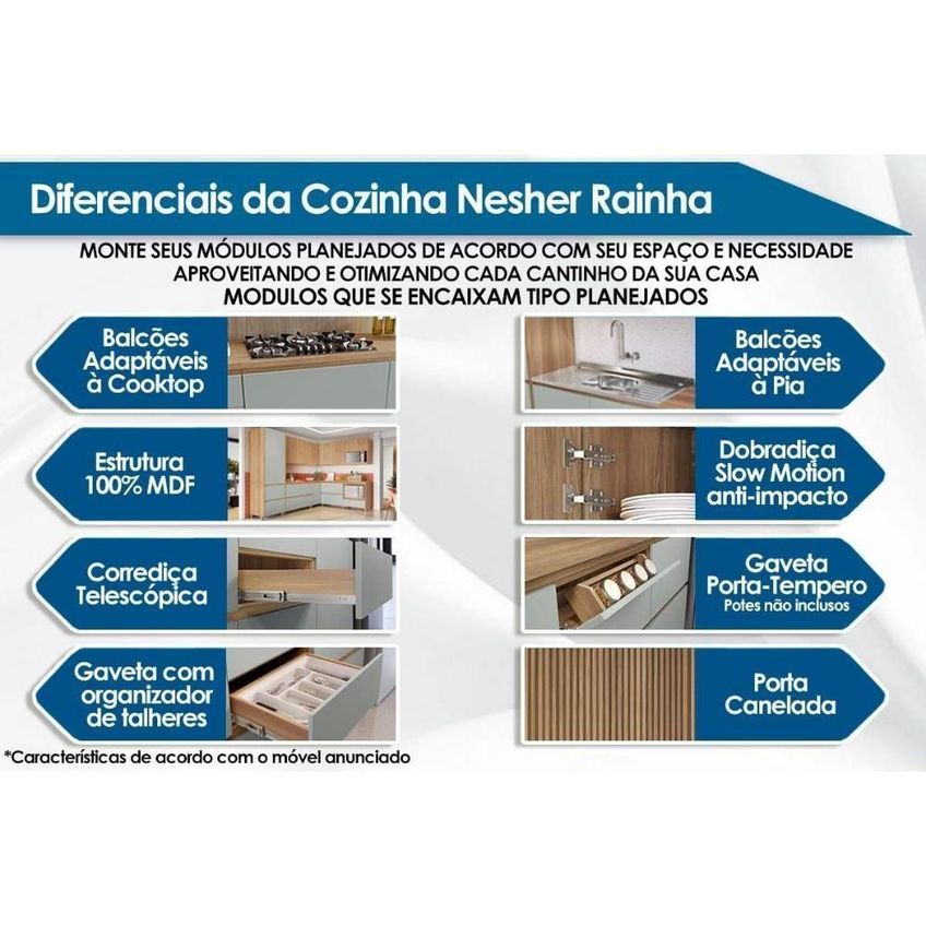 Balcão Cozinha Rainha 1 Porta Sem Gavetas MDF 40cm Nature Greige Nesher - imagem 5