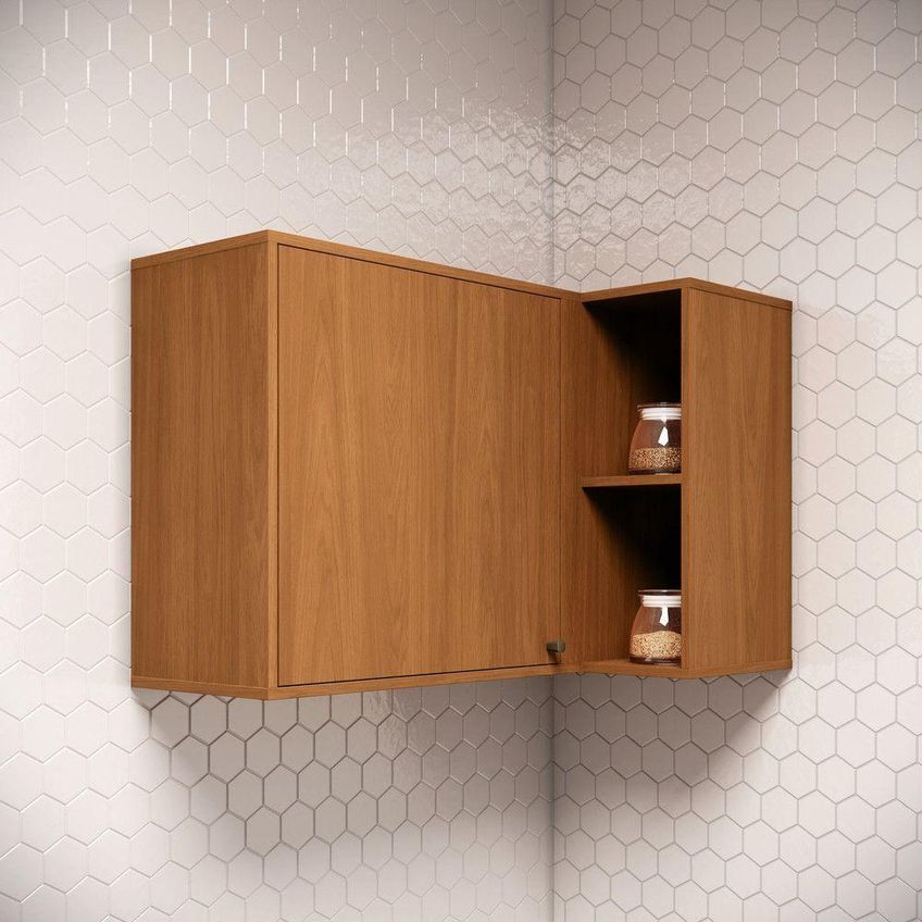 Aéreo De Canto Reto Para Cozinha Venaly 1 Porta Nicho Decorativo MDF-MDP 95cm Marrom Móveis Henn - imagem 2