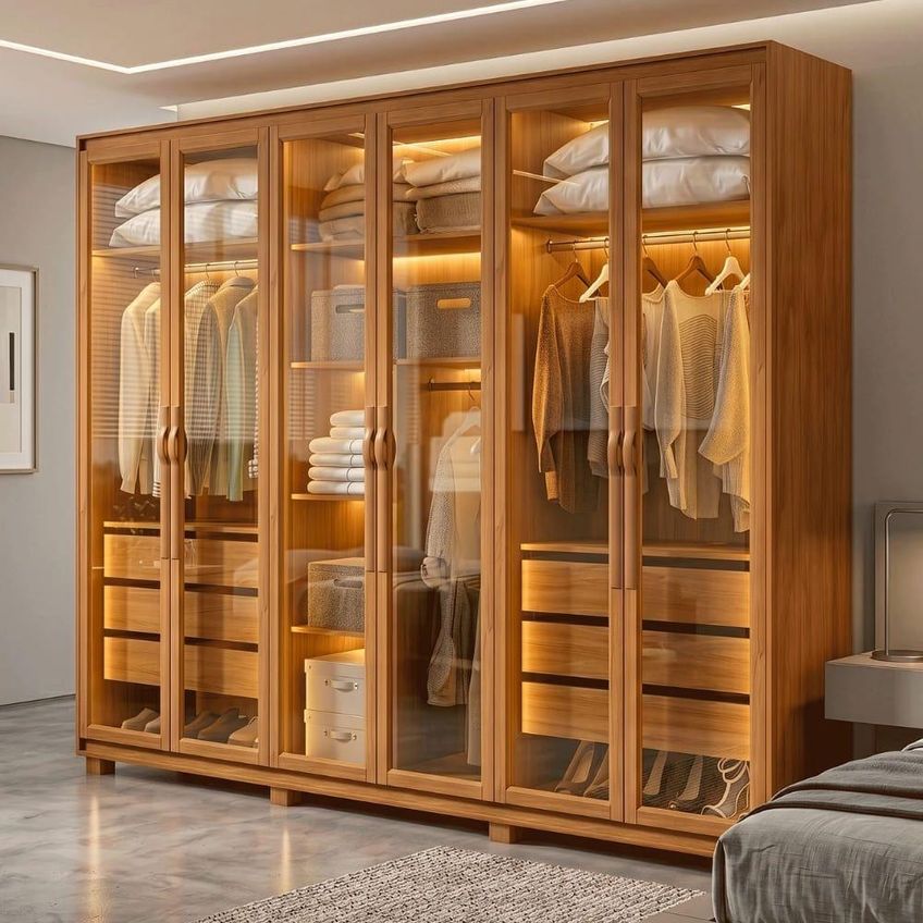 Guarda Roupa Casal Sulivan 6 Portas De Bater 6 Gavetas MDF LED Madeirado - imagem 2