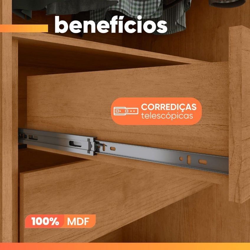 Guarda Roupa Casal Sulivan 6 Portas De Bater 6 Gavetas MDF LED Madeirado - imagem 3