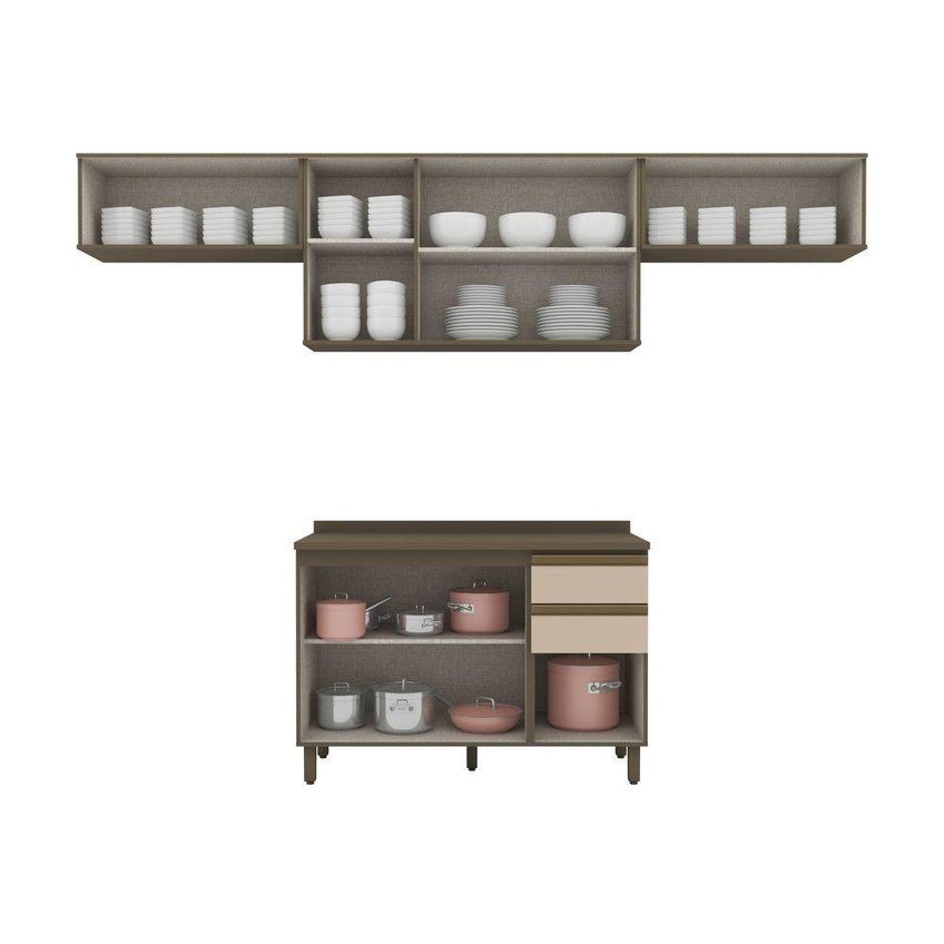 Cozinha Compacta Lora 8 Portas 2 Prateleiras MDF Duna Cristal Casa 812 - imagem 5