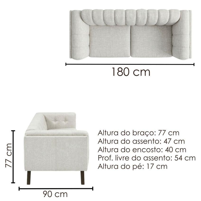 Sofa Living 2 Lugares Bellare 180 Cm Pes Madeira Linho Tcs 701 Moll - imagem 3