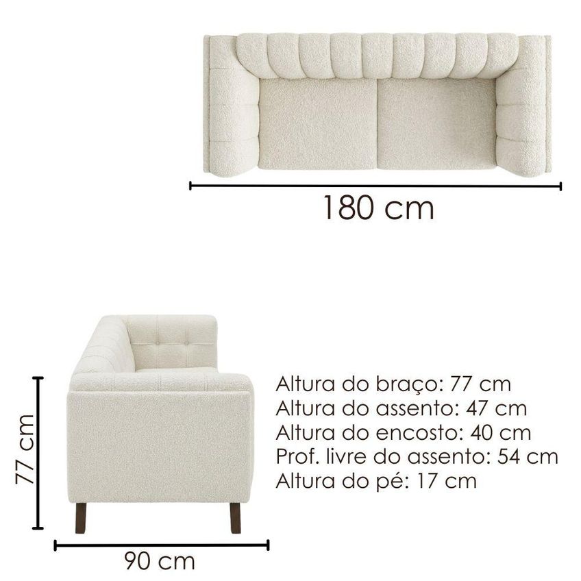 Sofa Living 2 Lugares Bellare 180 Cm Pes Madeira Boucle Tce 1010 Moll - imagem 3