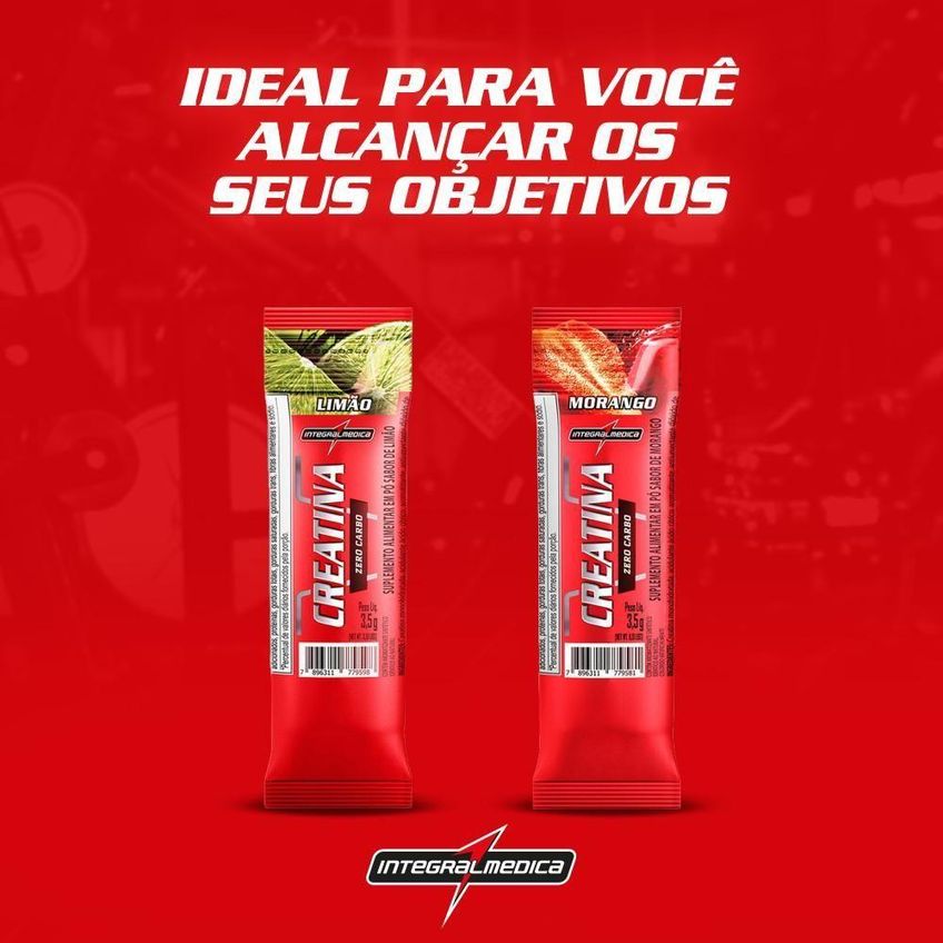 Suplemento Creatina Integralmédica Monohidratada 3,5g Morango Pó Stick Display 30 Unidades - imagem 2