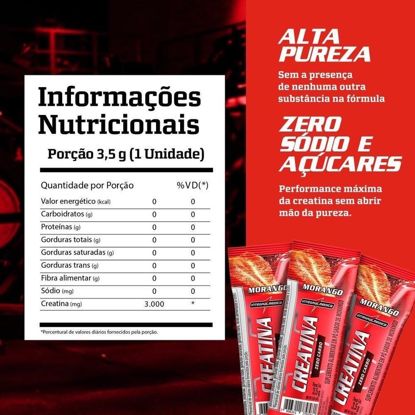 Suplemento Creatina Integralmédica Monohidratada 3,5g Morango Pó Stick Display 30 Unidades - imagem 4
