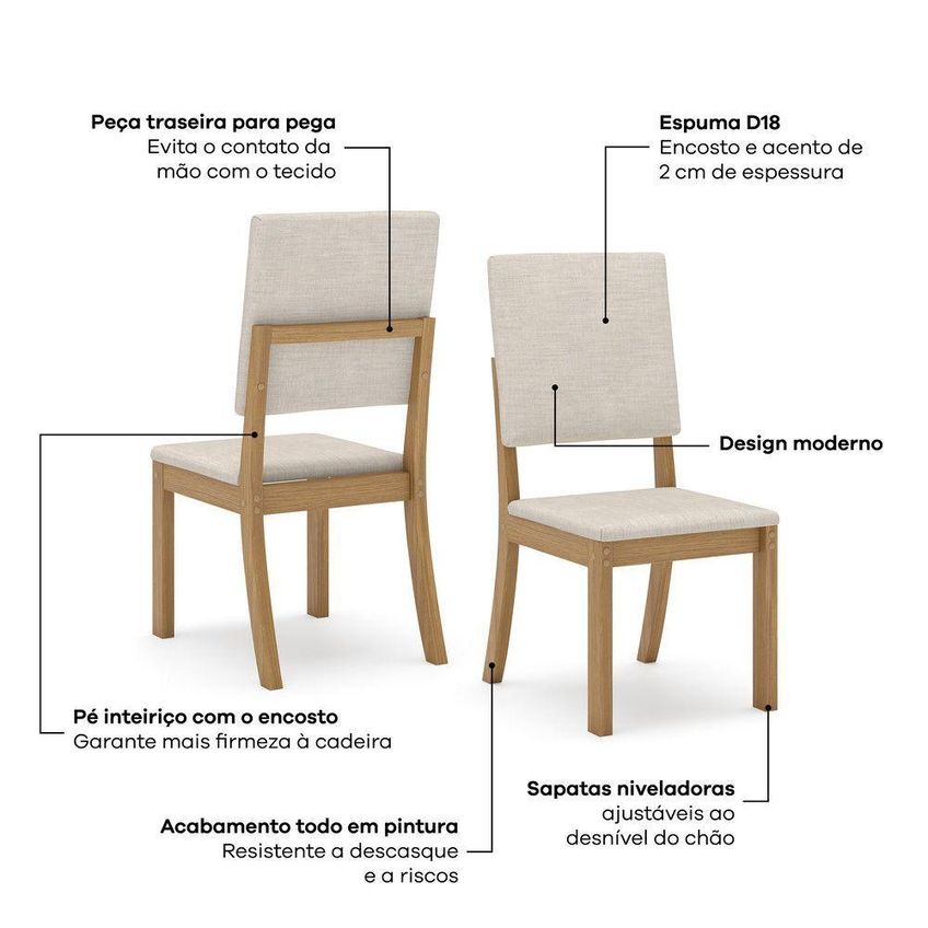 Conjunto Layla 4 Cadeiras Estofadas MDF-MDP Suede Bege Casa 812 - imagem 2