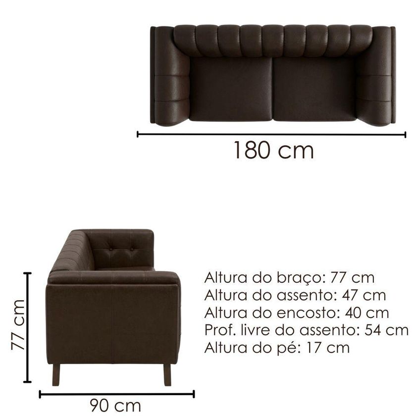 Sofa Living 2 Lugares Bellare 180 Cm Pes Madeira Courino Tcs 721 Moll - imagem 3