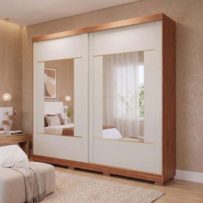 Guarda Roupa Casal Livia 2 Portas De Correr 4 Gavetas MDF Madeir-off Panan Móveis - imagem 3