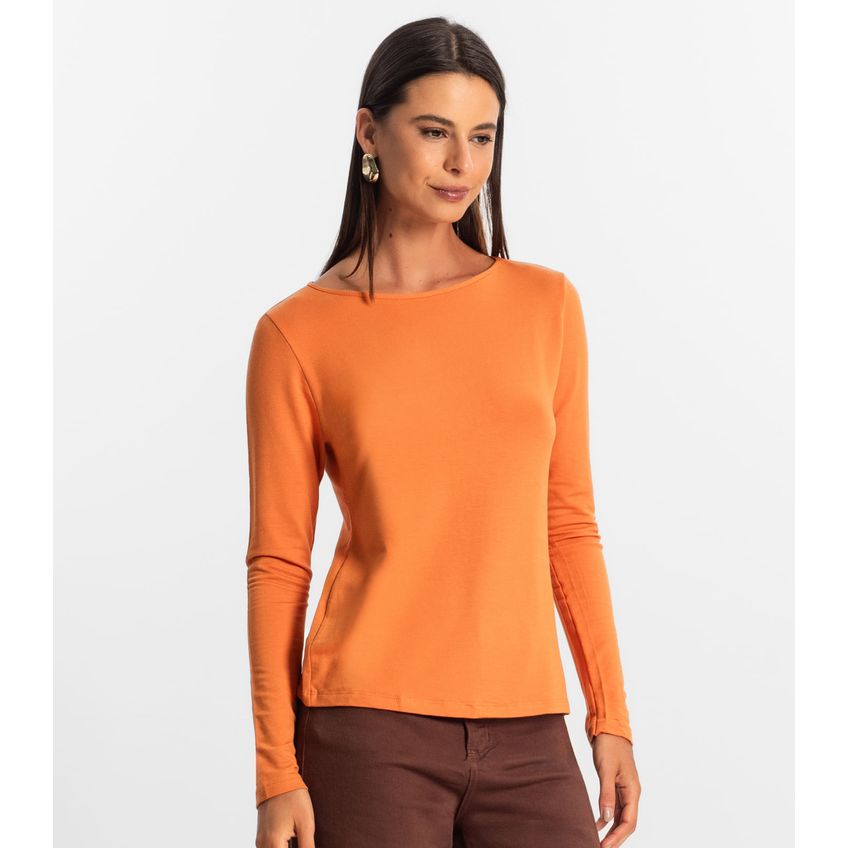 Blusa Feminina Manga Longa Básica Rovitex Laranja P - imagem 2