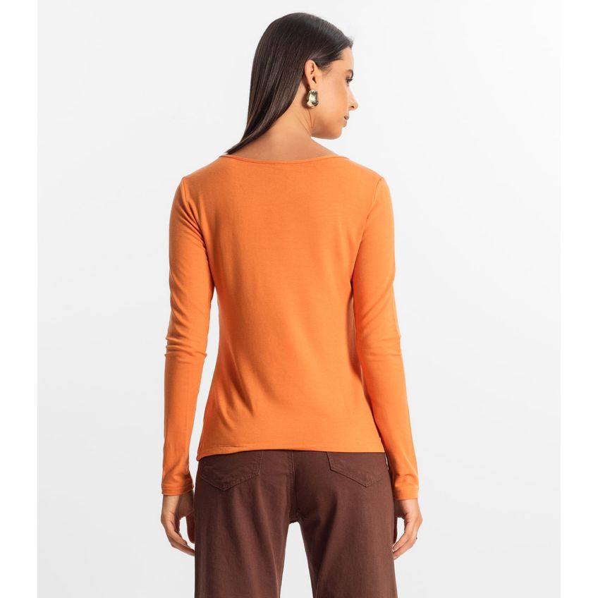 Blusa Feminina Manga Longa Básica Rovitex Laranja P - imagem 3