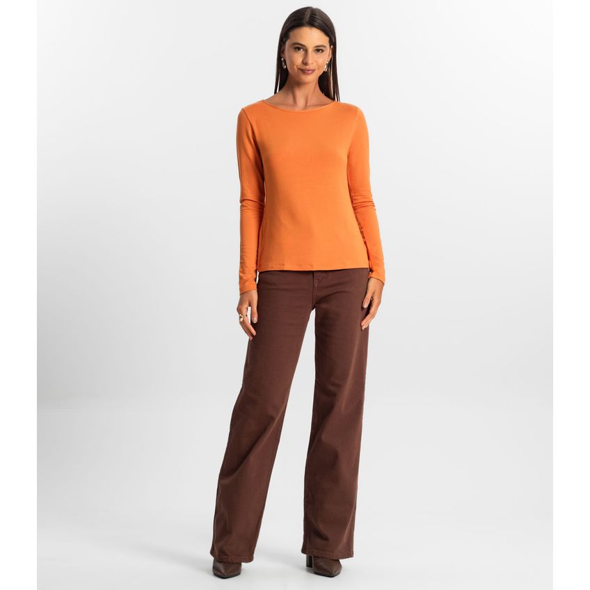 Blusa Feminina Manga Longa Básica Rovitex Laranja P - imagem 4