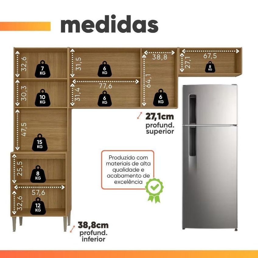 Cozinha Surya 6 Portas 1 Nicho Madeirado Caramelo - imagem 4