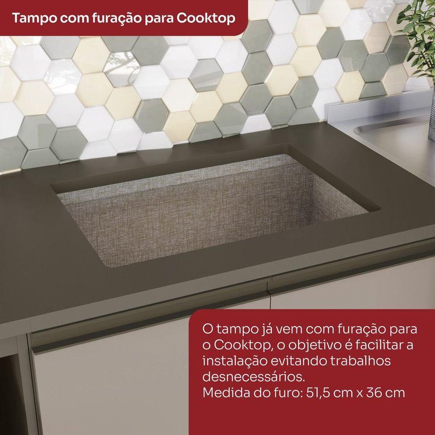 Cozinha Compacta 6 Peças Para Pia Lora 10 Portas MDF 260cm Marrom Casa 812 - imagem 4
