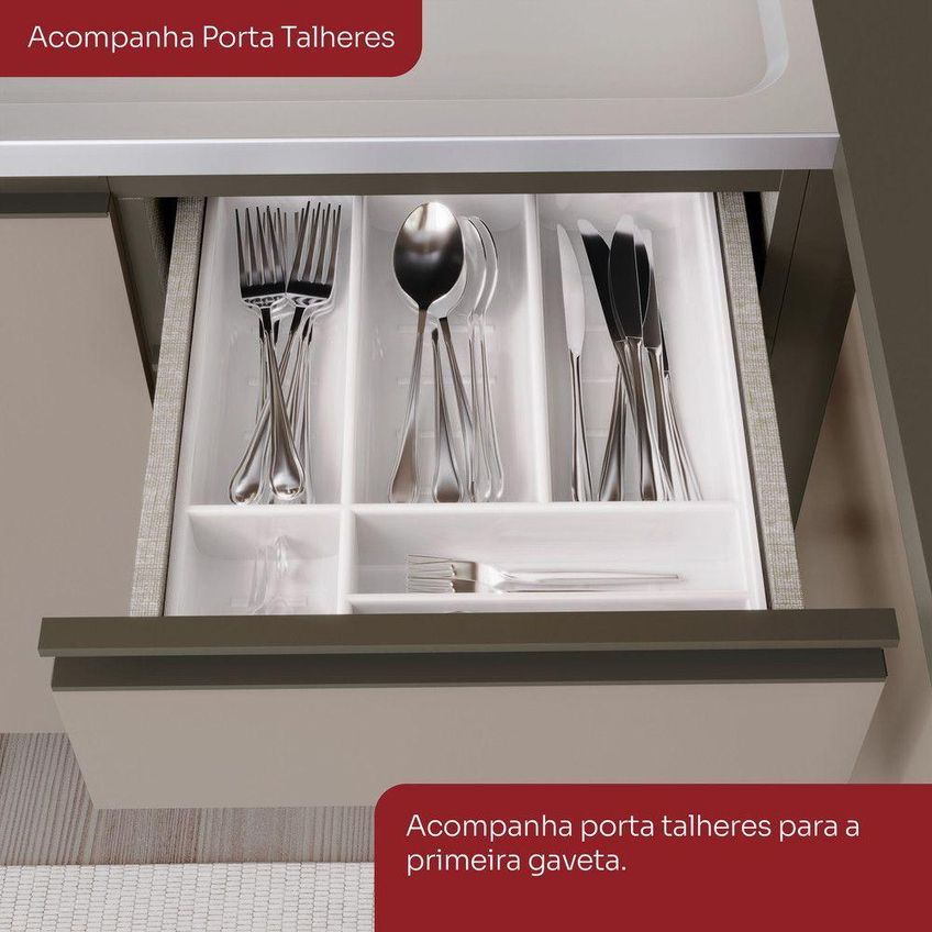 Cozinha Compacta 6 Peças Para Pia Lora 10 Portas MDF 260cm Marrom Casa 812 - imagem 5
