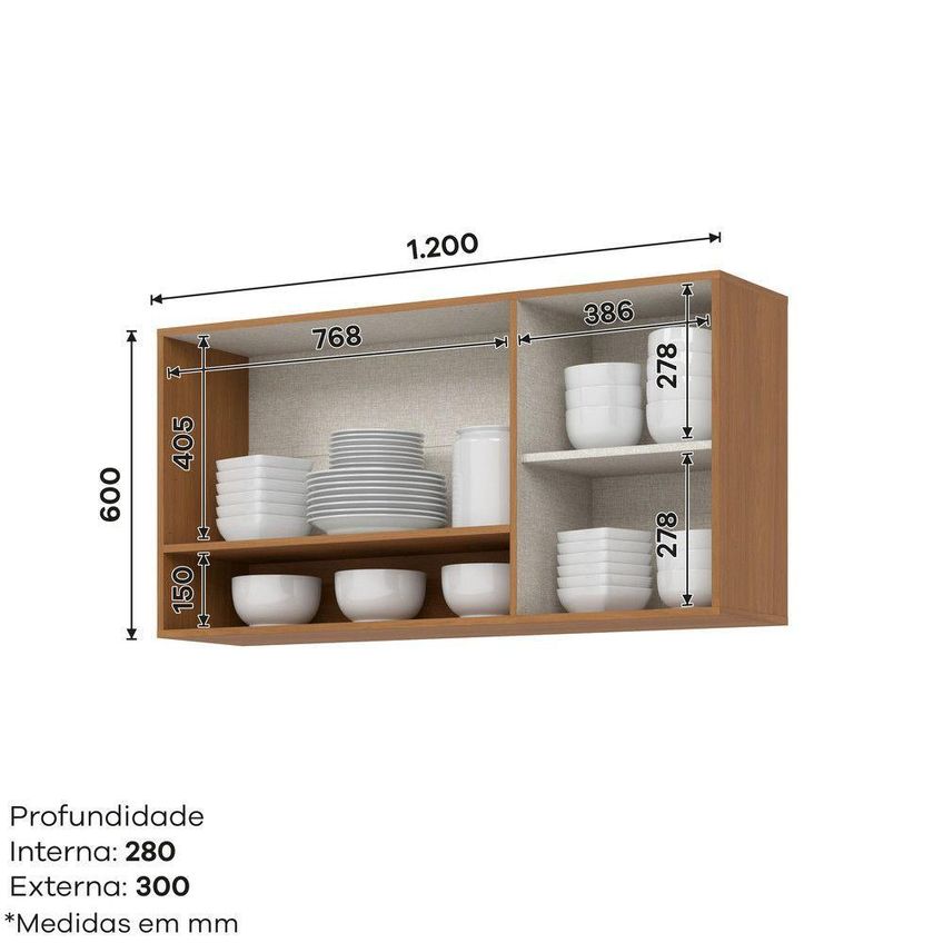 Armário Aéreo De Cozinha Venaly 2 Portas 1 Prateleira 120cm Cinamomo Móveis Henn - imagem 3
