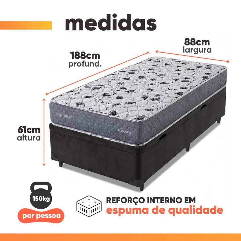 Cama Box Baú Solteiro Double Face Ag65 Eclipse 88x188x61cm Herval - Suporta Até 150kg - imagem 3