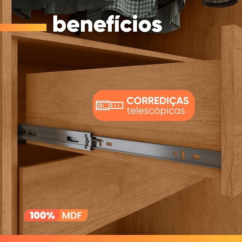 Guarda Roupa Casal Serena 8 Portas De Bater 6 Gavetas MDF Madeir-off Móveis Lopas - imagem 4