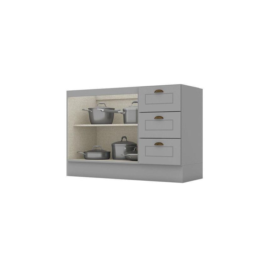 Balcão De Cozinha Americana 2 Portas 3 Gavetas 120cm Cinza Móveis Henn - imagem 3