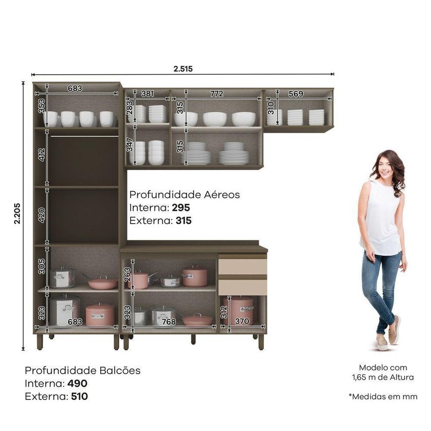 Cozinha Compacta Lora 10 Portas 5 Prateleiras MDF Marrom Casa 812 - imagem 3