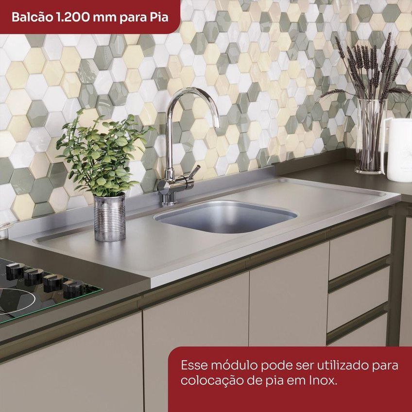 Cozinha Compacta Lora 10 Portas 5 Prateleiras MDF Marrom Casa 812 - imagem 4