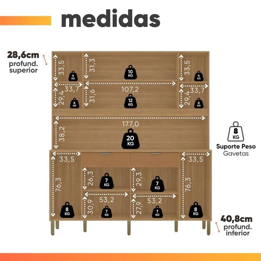 Cozinha Mantra 6 Portas 5 Nichos Madeirado Caramelo - imagem 4
