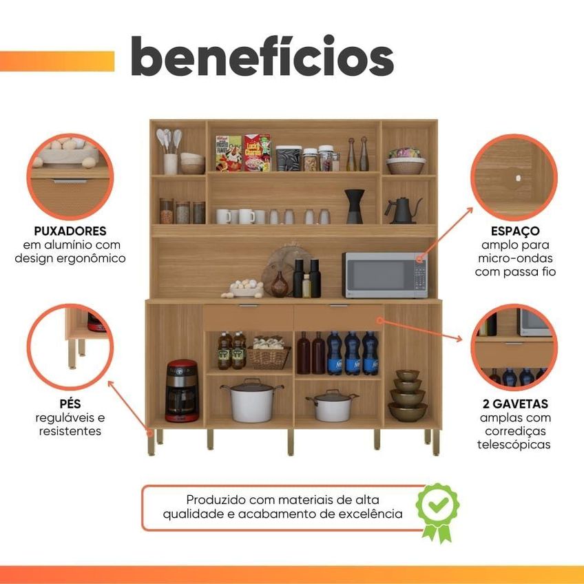 Cozinha Mantra 6 Portas 5 Nichos Madeirado Caramelo - imagem 5