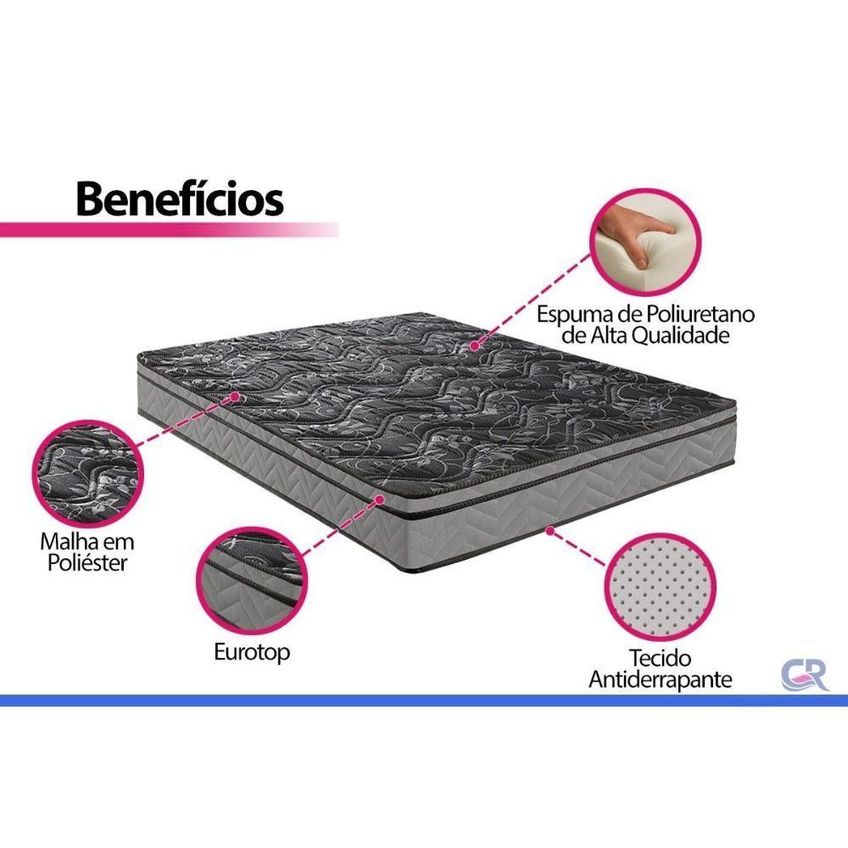 Colchão Solteiro Espuma D28 Euro Pillow Conforto Firme 88x188x17cm Preto Colchão Paropas - imagem 2