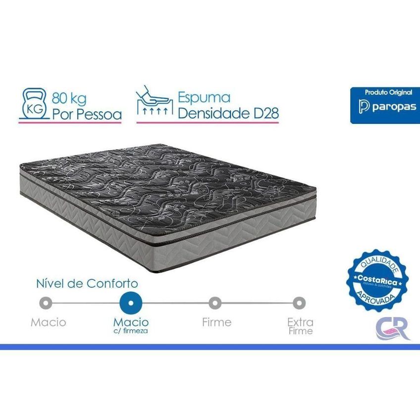 Colchão Solteiro Espuma D28 Euro Pillow Conforto Firme 88x188x17cm Preto Colchão Paropas - imagem 3