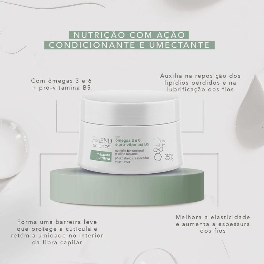 Máscara Capilar Ômega 3 E 6 Pró-vitamina B5 Nutrição 250g Amend Cosméticos - imagem 2