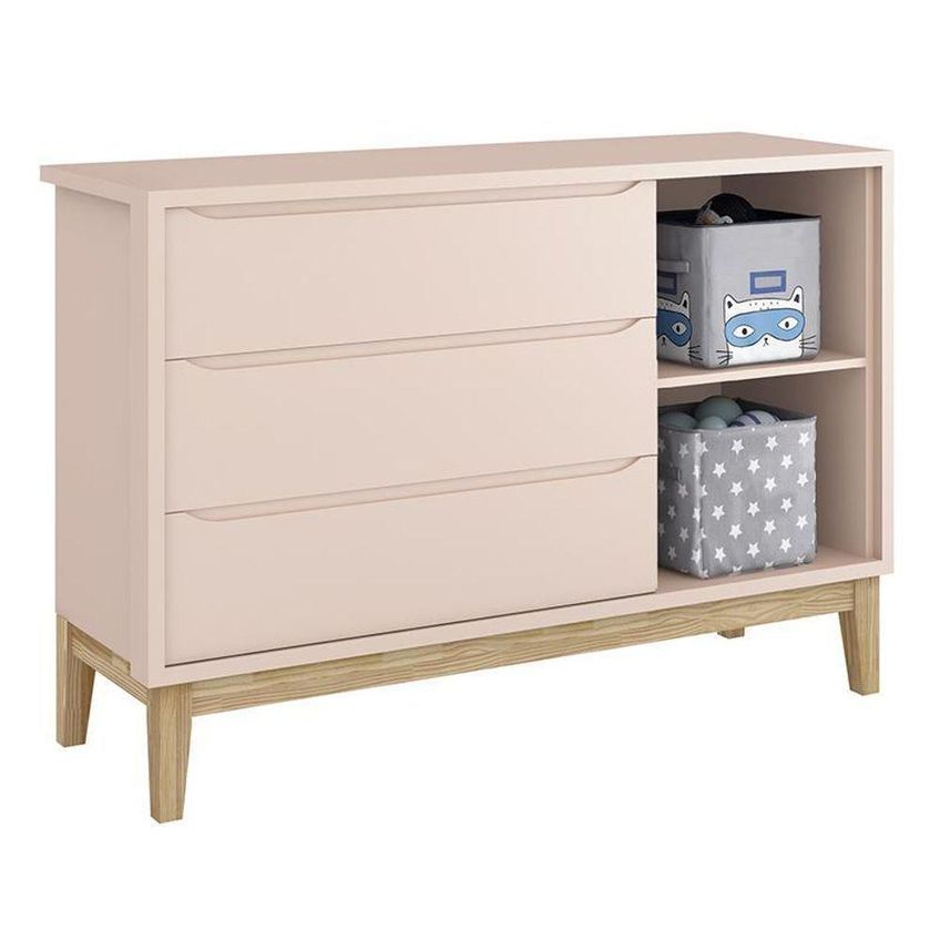 Conjunto De Quarto Classic Com Guarda Roupa E Berço E Cômoda E Colchão 3 Portas 2 Gavetas Mdf Rosa - imagem 5