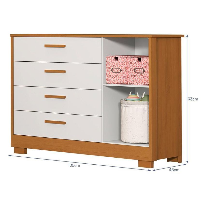 Dormitório Infantil Zaki Guarda Roupa Cômoda E Berço 4 Portas 3 Gavetas MDF Branco Fosco-Savana - imagem 3