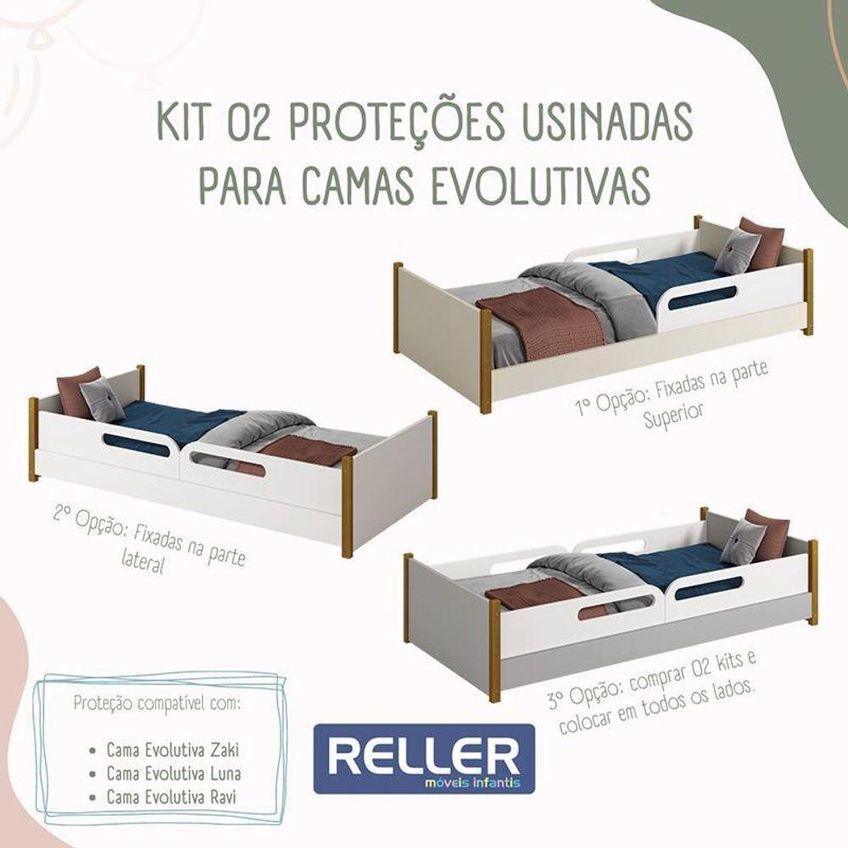 Cama Evolutiva Solteiro Ravi Com 2 Kits Grade Lateral E Colchão D20 MDF Rosa Fosco Reller Móveis - imagem 3