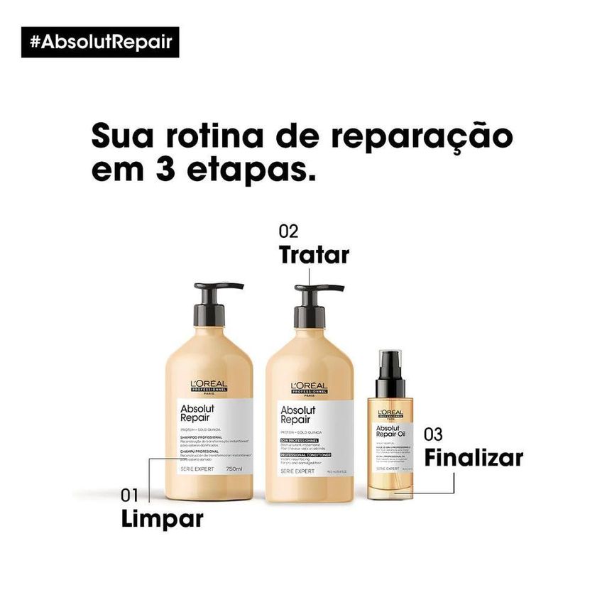 Kit De Tratamento Absolut Repair Gold Quinoa Protein Duo Para Cabelos Danificados L'Oréal Paris - imagem 3